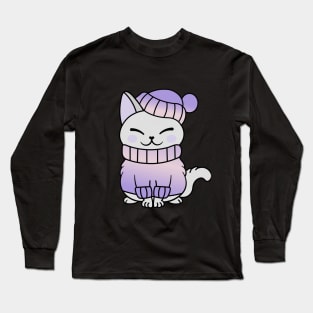 Cute Cozy Colorful Snow Winter Cat Kitty Long Sleeve T-Shirt